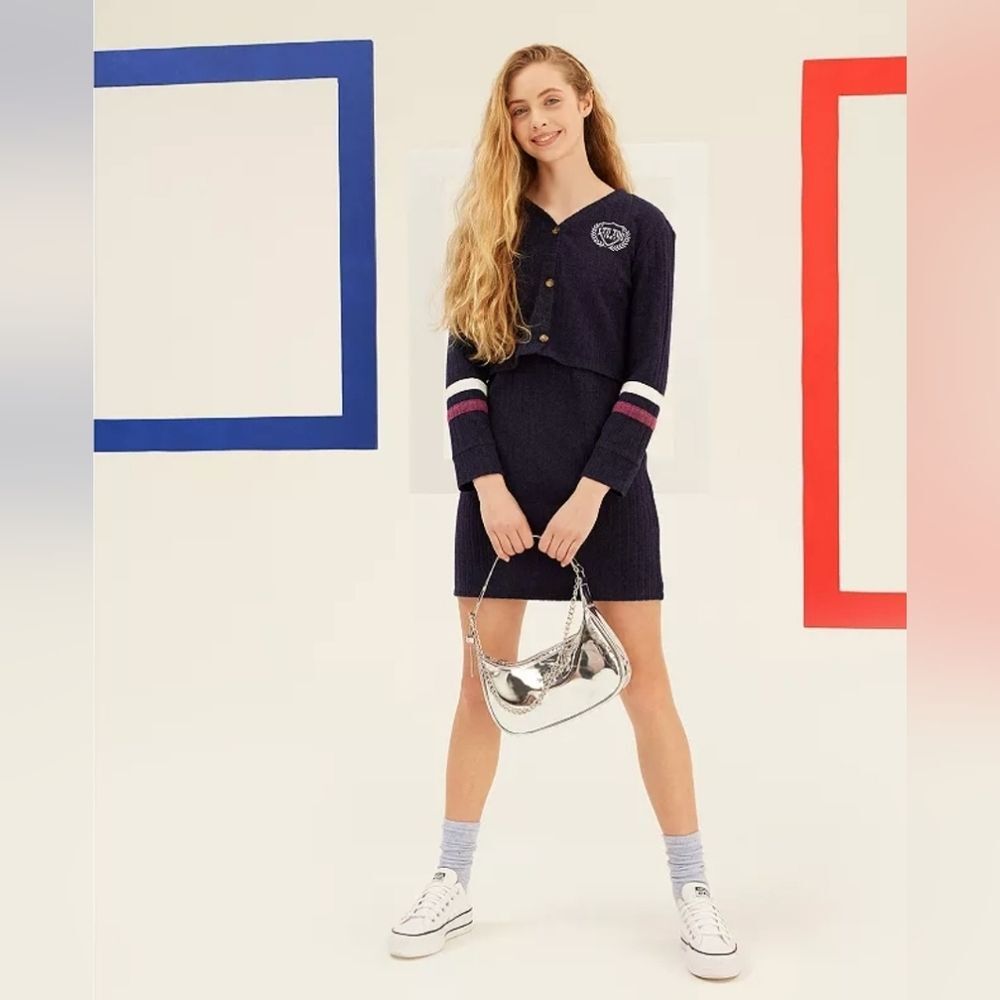 Limited Too Navy Blue Knit Cardigan Twin Set Dress Size 12-14 NWT